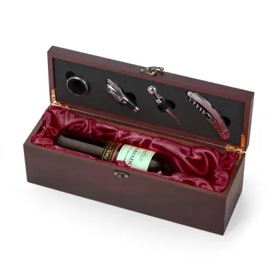 KIT VINHO CAIXA DE MADEIRA 4 PEÇAS PORTA GARRAFA | Garrafas — Bella Criativa